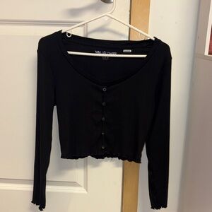 Wallflower Black Ribbed Long-Sleeve Crop Cardigan